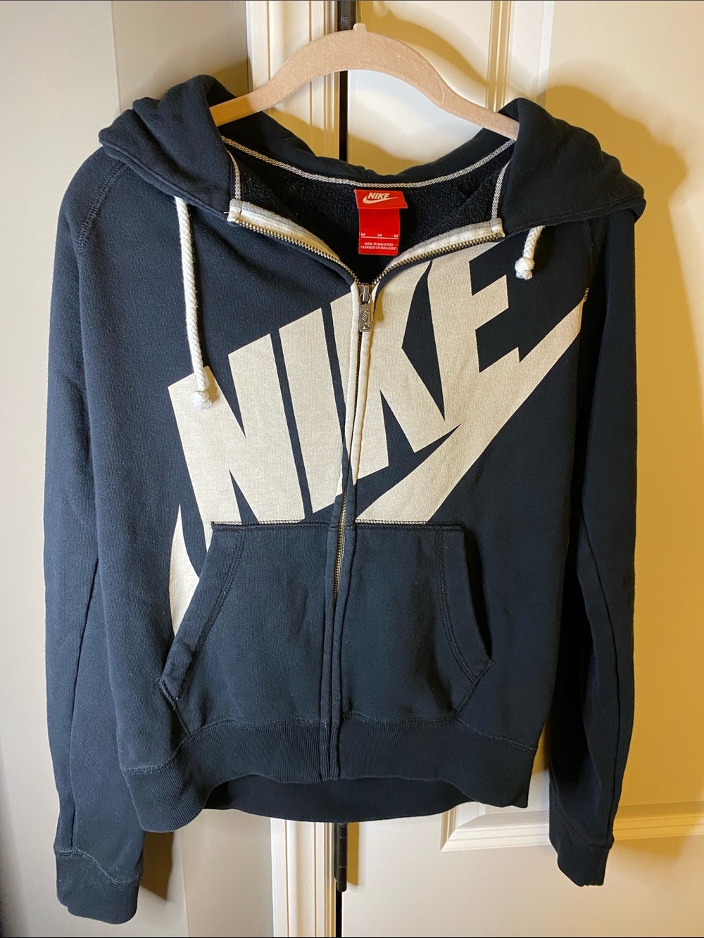 Nike Black Zip Hoodie with Large White Logo